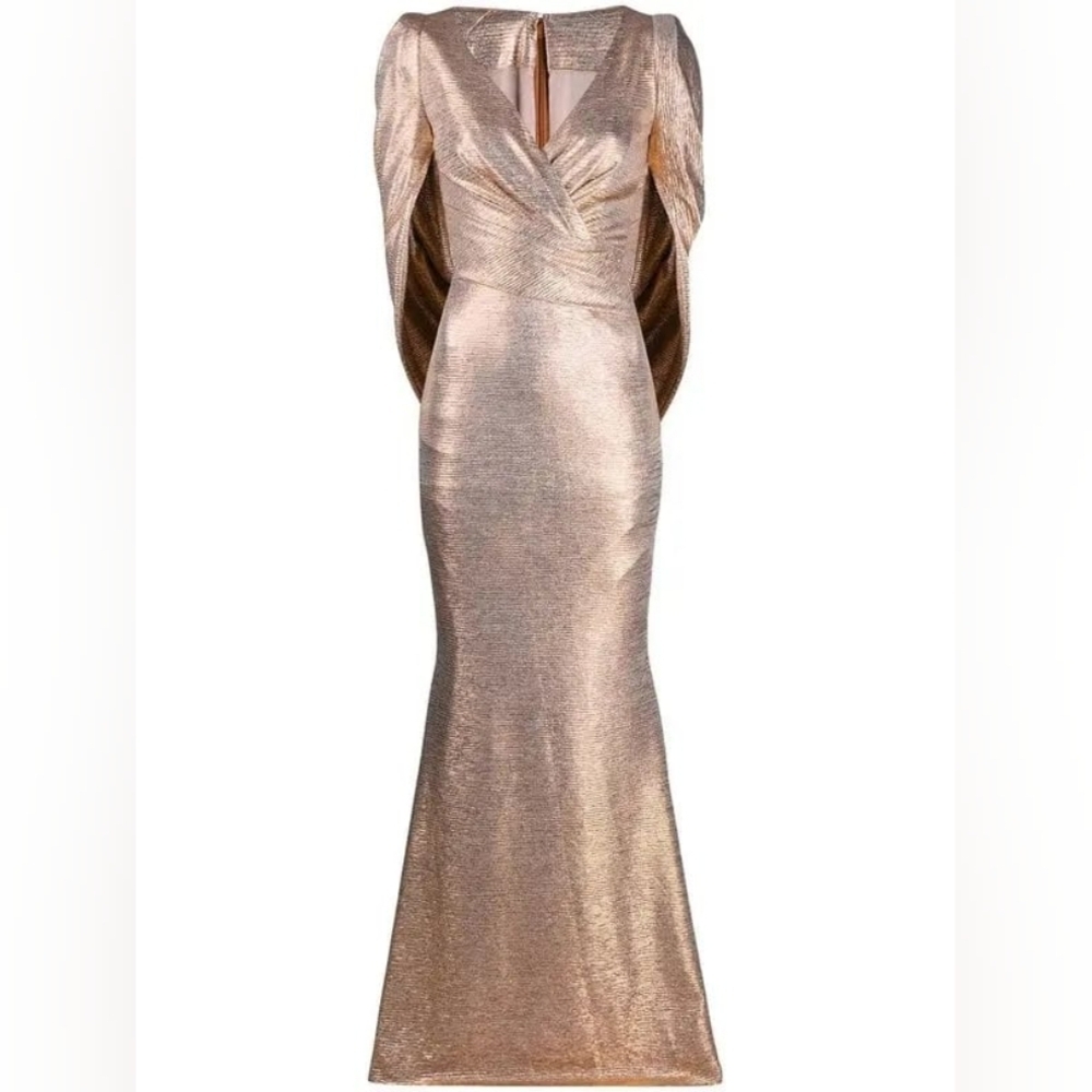 NWT NEW Talbot Runhof 12 Rosin Cape Gown Dress Pink Evening - Picture 5 of 15